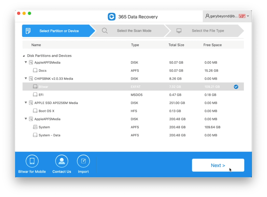 select the previous partition